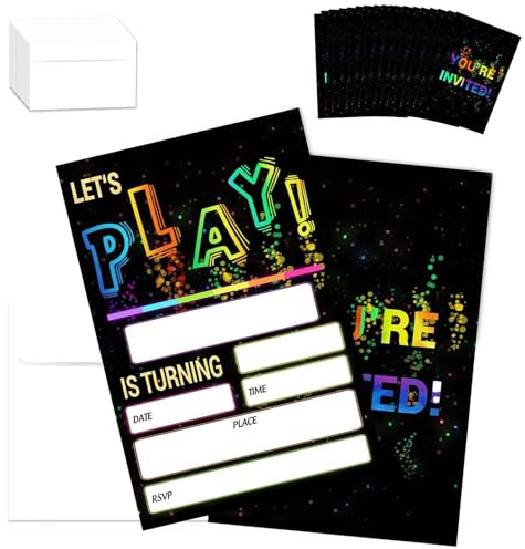 20Pcs Neon Party Invitations, Neon Birthday Invitation Cards with Envelopes, Double Sided Design Invitation Cards, Rainbow Party Invites for Boys Girls, Colourful Invitations Card for Any Occasion