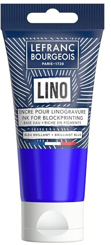 Lefranc Bourgeois 302189 linoleumfärg vattenbas Briljantblå 75ml tub, lino tryckfärg för högtryck, block printing ink, för papper, textil, skola, konst & DIY projekt