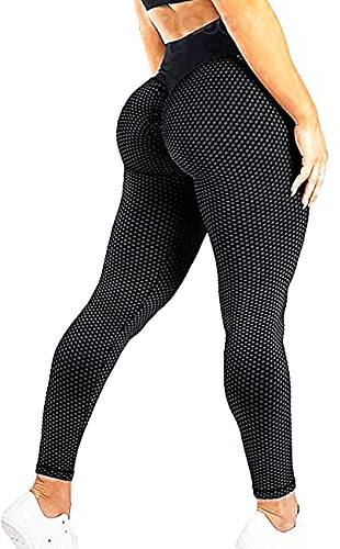 RIOJOY Scrunch Butt Gym Leggings Women 3D Mesh Knitted Bubble Textured Anti-Cellulite Gym Leggings High Waist
