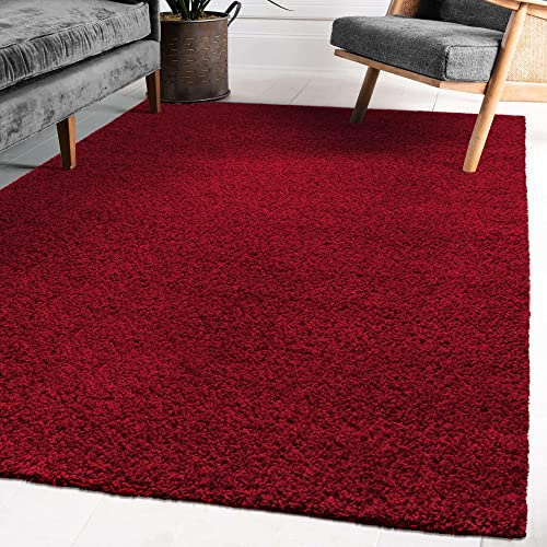 Impression Wohnzimmerteppich - Hochwertiger Öko-Tex zertifizierter Flächenteppich - Solid Color Teppich Rot - Größe 60x110