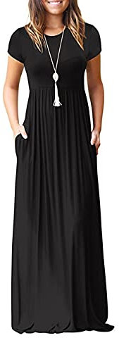 GRECERELLE Womens Maxi Dress Summer Casual Long Dresses for Ladies with Pockets (Black, L)