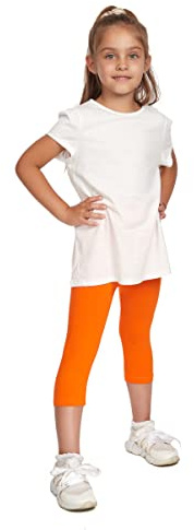 SOFTSAIL Leggings Filles Collants 3/4 Shorts Capri en Coton Sport Danse Gymnastique Respirants Confortables Extensibles Orange 6 Ans