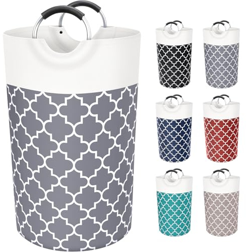 Fabspace Large Laundry Basket Laundry Hamper Bag Washing Bin Clothes Bag Collapsible Tall with Handles Waterproof Travel Bathroom College Essentials Storage for College Dorm, Family (Grey) 82L