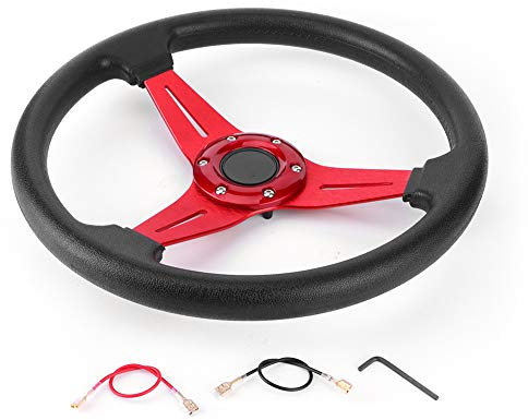 Volante Sportivo 14 Pollici / 350 Mm, Lega di Alluminio + Volante Antiscivolo in PU, Accessori di Modifica Universali, Adatto per la Maggior Parte dei Veicoli, Corsa(Rosso)