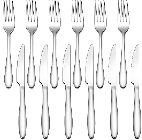 Herogo Set di posate da bistecca, 12 pezzi, coltello da bistecca e forchetta da bistecca per 6 persone, elegante set di coltelli da tavola per casa, feste, ristorante