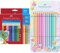 Faber-Castell 201540 - Buntstifte Set für Kinder und Erwachsene, 24-teilig, dreikant, bruchsicher, inkl. 4 Neonfarben und 2 Bleistiften & 201910 - Buntstifte Sparkle Pastell, 12er Metalletui