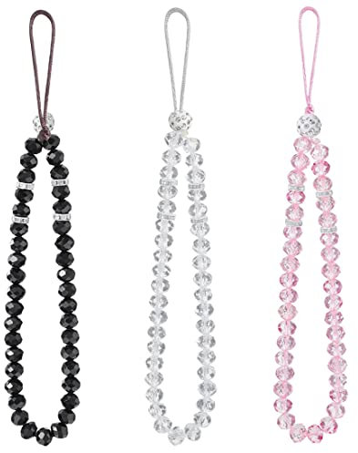 SCJJZ Handykette Universal, Handyanhänger, Handschlaufe Kamera, Set Mit 3 Handy-Lanyard-Charms, Glänzende Kristallperlen, Handgelenk-Lanyard