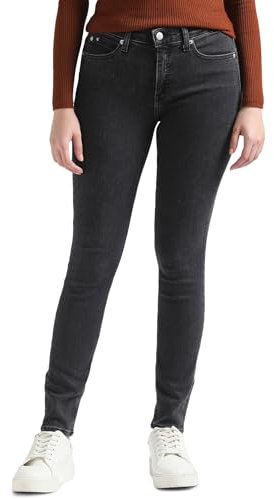 Calvin Klein Jeans Damen Jeans Mid Rise Skinny Fit, Schwarz (Denim Black), 32W / 30L