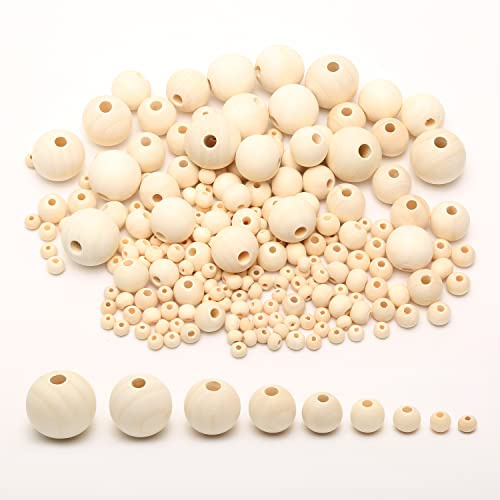 1280 Pieces Round Wood Beads Set, Hollow Craft Beads Beads 4mm-20mm