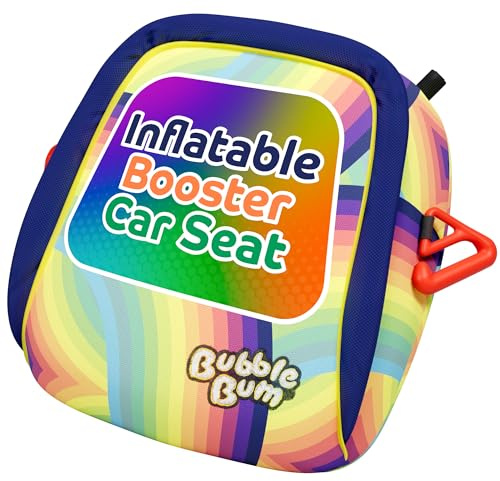Bubblebum Inflatable Booster Car Seat - Travel Booster Seat - Portable Car Booster Seat - Booster Seat for Car - Slim Foldable Narrow Design Car Seat - Perfect for Kids 4-11yrs Old - Rainbow