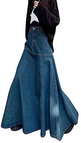 NOGRAX Satinkjol lång hög midja mångsidig fiskstjärt denimkjol kvinna vintage streetwear slits jeanskjolar, Vintage blått, M
