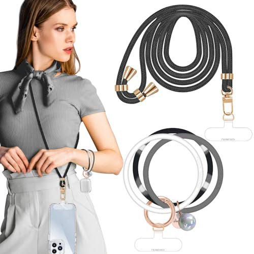 ROCONTRIP Phone Lanyard Crossbody and Silicone Phone Wrist Strap Set Adjustable Anti Theft Phones Neck Strap Colourful Rope Lanyard with 2 TPU Patches