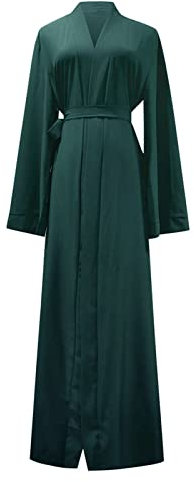 AMDOLE Abito corto pesca signora vestito musulmano anteriore aperto lungo donna Abaya Ramadan cardigan abito da donna tunica abiti da donna, Verde militare, L