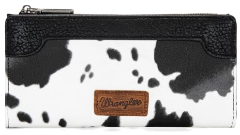 Montana West Wrangler Cow Print Bifold Wallet Women's Wallets, Card Cases & Money Organizers Women Credit Card Wallet for Ladies Female Cash Wallett Black Wallets with Smooth Zipper