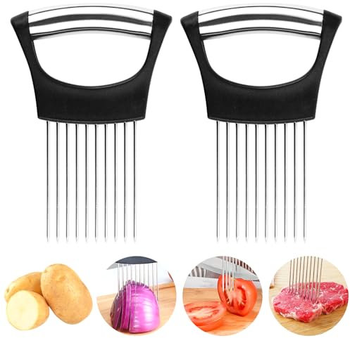 Lot de 2 supports pour coupe-oignons, coupe-légumes avec 10 dents, aiguilles de maintien de la nourriture, gadgets de cuisine pratiques, outils de cuisine de sécurité