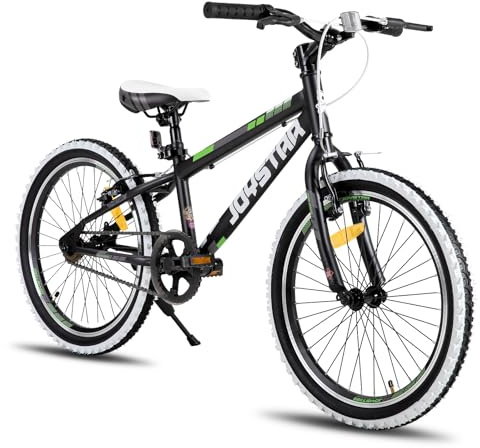 JOYSTAR Lubbock 20 24 tums barncykel för pojkar och flickor i åldern 7–12 år hardtail mountainbike för barn med 1-växlad växel, vita vägg-knobby däck, barncykel