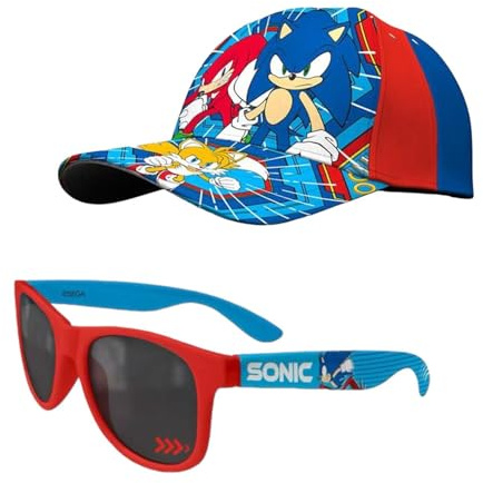 PELLECCHIA 1969 | Set Regalo Cappello Regolabile con Visiera e Occhiali da Sole per Bambini, Taglia Unica Realizzato per (Cotone Poliestere, Sonic Rosso)