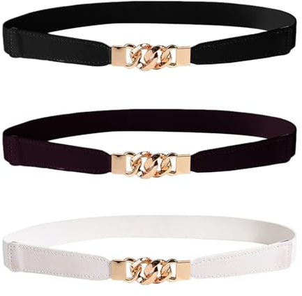 EHDWXVZM 3 Piezas de Cinturones Finos Con Hebillas, Adelgazantes, Elásticos, Retro y de Vestir - Accesorios Para Mujer