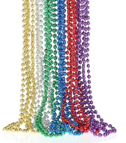 Mardi Gras Beads, 18 Pcs Metallic Colorful Bead Necklace Party Favors, 6 Kinds of Color 33 Beaded Necklace Costume Festival Parade Throw Accessories for Wedding Birthday Celebrations Women Men