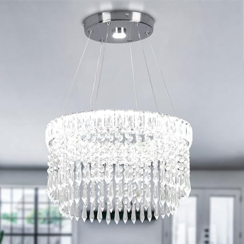 Cainjiazh Lampadari moderni in cristallo Lampadari di lusso sospensione incasso rotondi da pollici Illuminazione da soffitto per soggiorno sala da pranzo camera Bianco