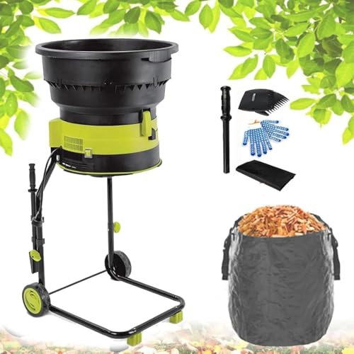 Corded Electric Leaf Mulcher Shredder, 2500W Portable Garden Shredder with Wheels, 8000rpm Shredders and Chippers with Collection Bag, Funnel Diameter 54CM, for Garden Leaves, Compost,30cm-Power-Cord