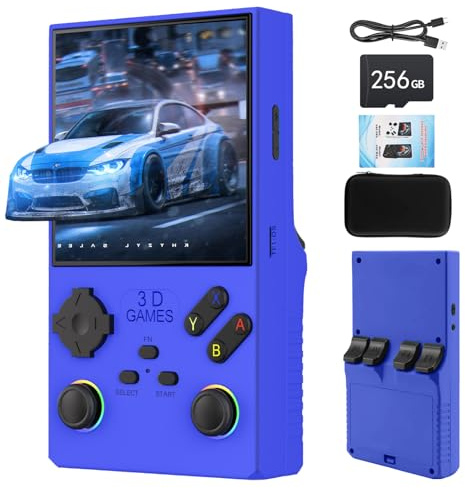 V40 Retro Handheld Video Game Console,40,000 Retro Games in 1 Game Console with Open Source Linux System,256GB TF Card,4 IPS Screen and 4000mAh Battery（Blue）