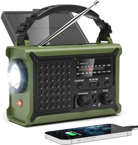 Radio di emergenza da 12000 mAh/44400 mWh, radio meteorologica approvata NOAA con pannello solare portatile AM/FM, manovella, ingresso AC, batteria ricaricabile e torcia SOS sirena lampada per