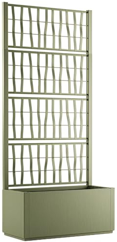 Fioriera alta cm 175 con vaso largo cm 80 Spalliera Grigliata separe' verde oliva graticola rampicante modulabile e componibile per Esterni Giardini Terrazze separatore ambienti locali commerciali