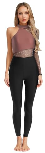 Yruioon Femmes Combinaison De Gymnastique Body Intégral Tenue De Gymnastique Une Épaule Pailleté Costume Ballet Justaucorps Combinaison Danse