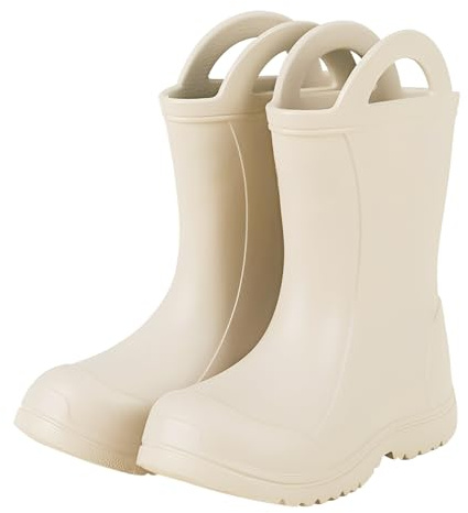 Weishuo Botas de Agua para Niños y Niñas Bota de Goma Ligera Impermeable Botas de Lluvia con Asas Fáciles de Poner, Talla del Fabricante 16, 26 EU, Caqui