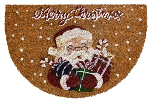 Nada Home Zerbino Natalizio Mezzaluna 40x60 cm in Fibra di Cocco con Base Antiscivolo in PVC – Stampa Festiva con Decori di Natale, Idea Regalo Casa