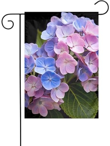 WHJDPP Magnifique drapeau de jardin imprimé hortensia 30,5 x 45,7 cm pour décoration de cour avec une largeur de poteau de 3 cm (drapeau uniquement, mât non inclus)
