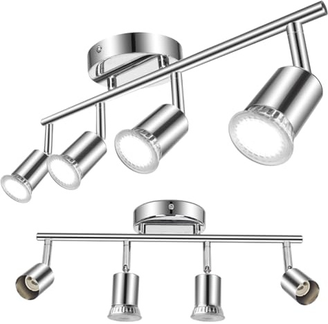 Aigostar Lámpara de Techo LED Focos, Plafón con Focos GU10 4 Luces para Ángulo Ajustable y Giratorio para Interior Focos de Techo Orientables para Dormitorio Cocina (Sin bombillas), 2 piezas