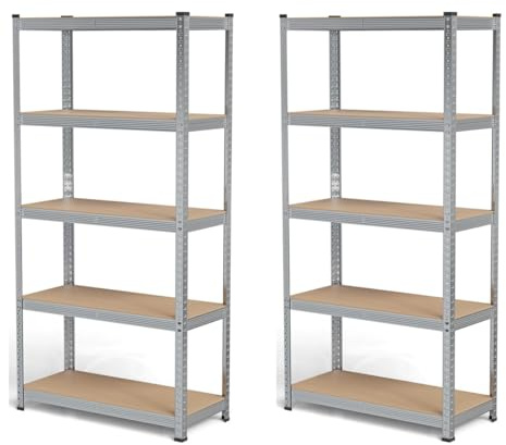 OHMG Lot de 2, Étagère de Rangement à 5 Niveaux, Capacité 1500 kg, Planches Réglables, Style Industriel, pour Cuisine, Salon,Cave Garage Entrepôt,Rayonnages en métal,Étagères pour Charges Lourdes