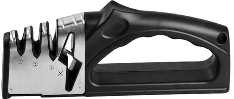 Afilador de Cuchillo 4 en 1, Afilado Manual Profesional Antideslizante, Knife Sharpener con Barras de Diamante, Cerámica y Carburo de Tungsteno para Cuchillos, Herramientas, Tijeras y Cuchillos de Pan