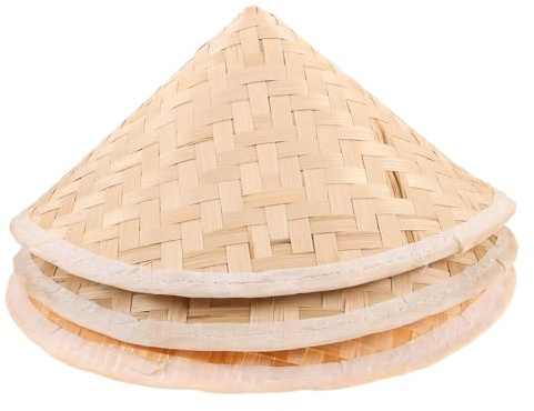 JEWEDECO 3 Sombreros Cónicos de Bambú, Gorros Tradicionales Transpirables Protección Solar, Ideales para Cosplay y Fiestas Infantiles