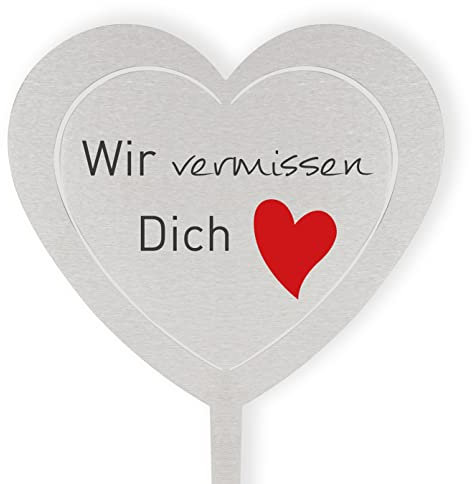 Fritz Cox® - Grabstecker 'Vermissen'; Grabschmuck wetterfest, in Liebe für einen geliebten Menschen; eine Erinnerung aus Edelstahl - ideal auch für EIN Urnen-Grab (Wir vermissen Dich (Herz), Herz)