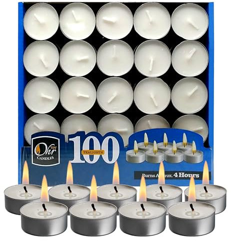 Ohr Candles Velas de Té - Paquete de 100 Velas de Té sin Perfume - Velas de Larga Duración 4 h - Velas Blancas en Taza Aluminio