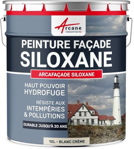 ARCANE INDUSTRIES Peinture Facade Siloxane Hydrofuge - ARCAFACADE SILOXANE - 10 L (+ ou - 60 m² en 1 Couche) Blanc Crème - RAL 9001