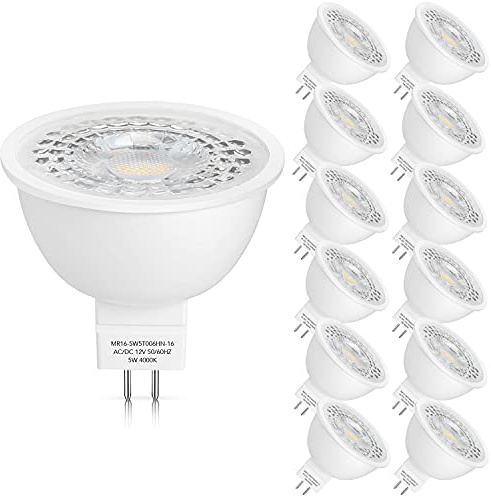 Mlambert 12 Pack MR16 LED Bulbs 50W Halogen Equivalent,4000K Neutral White,5W GU5.3 MR16 12V Spotlight Bulb,Non-Dimmable,45° Beam Angle for Landscape, Recessed