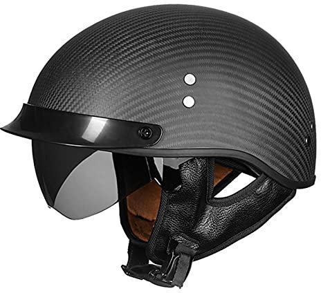 BCBKD Carbon Fiber Vintage Motorradhelm, Open Face Motorradhelm Halbhelm mit Sonnenblende Retro Style DOT/ECE genehmigt Halbschale Motorrad Street Bike Helm für Erwachsene Herren A,XXL