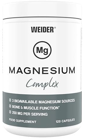 Weider - Magnesium Complex - Drei Magnesiumquellen für optimale Bioverfügbarkeit - Für Nervensystem, Muskulatur und Energiestoffwechsel - 120 Kapseln