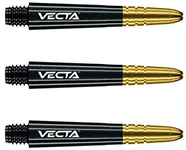 WINMAU Vecta Tiges de fléchettes en Polycarbonate - 1 Ensemble par Paquet (3 Fléchettes Tiges au Total) - Accessoires de fléchettes Professionnelles - Noir et Or Tiges Courtes
