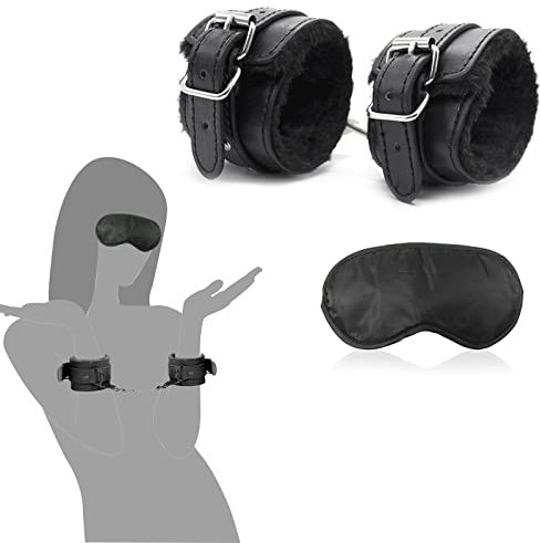 BDSMYEE Handschellen sex Bett mit Augenbinde sex Bett,Sex Spielzeug für Paare,BDSMs Spielzeug hart Bondageset Fesseln Set,Handfesseln erotische für Frauen Mannen (Schwarz-Handschellen)