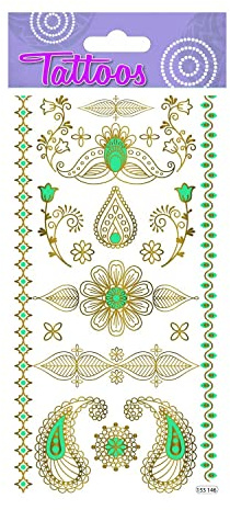 Tatuajes temporales - Cachemira verde - Henna - Oro