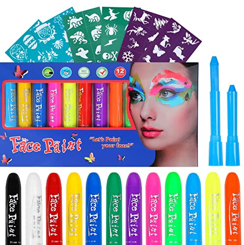 FLYISH DIRECT Faschingsschminke für Kinder, 12 Farben Kinderschminke, Schminkstifte Kinder für Halloween Karneval Party Fasching Make-up, Sicher & ungiftig