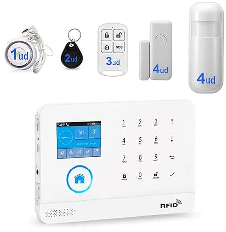 Alarma doméstica WiFi/gsm | Sistema de Alarma inalámbirca | 4 Sensores de Movimiento | 4 sensores de Ventana | 3 mandos | Tuya y Smart Life | iOS y Android