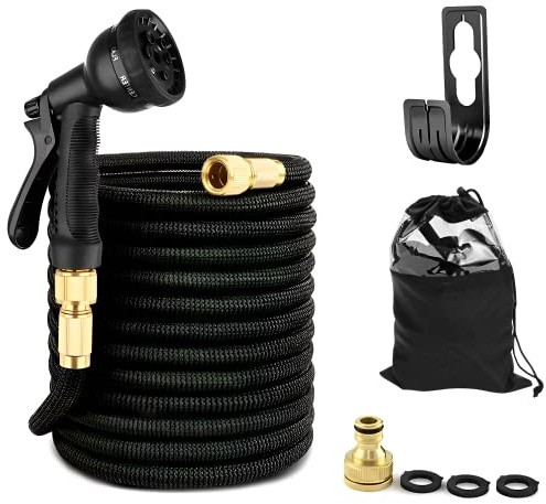 Manguera de Agua Extensible para Jardín 15m. Manguera con Pistola Rociadora de Agua de 8 Modos, Flexible con Alta Resistencia para Lavado de Coche, Patio, y Mascota. Incluye Bolsa de Almacenaje