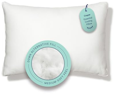 Casper Sleep Essential Cooling Pillow, Standard Size – Cooling Cover, Medium Soft Feel, Down-Alternative Fill, Supports Side, Back & Stomach Sleepers