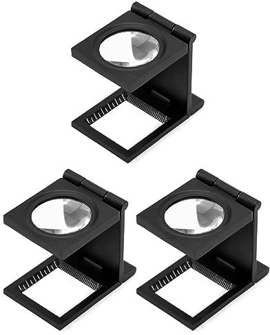 QWORK® 3 Stück Mini klapplupe, 10X Bildschirmlupe mit Maßstab, fadenzähler Metall für Löten, Nähen, Lesen, Textile